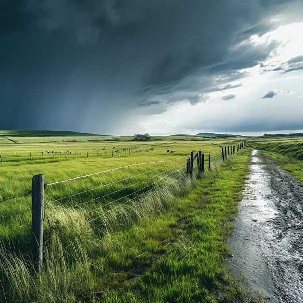 boerenveld onder regenachtige lucht