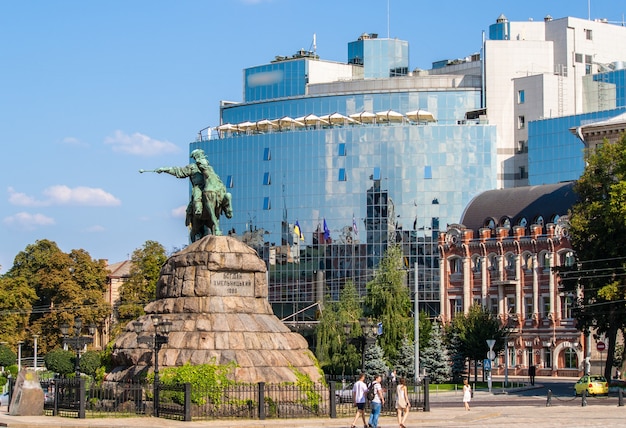 The Bogdan Khmelnitsky monument at Sofiyska Square in Kyiv, Ukraine