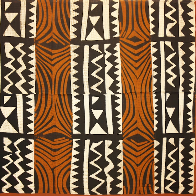 Bogolan African Tribal Ethnic Print Fabric Earth Tone Seamless pattern wax mudcloth orange white