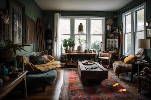 Boheems huis met een eclectische mix van vintage en modern decor