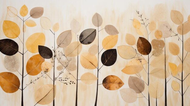Boheemse minimalistische bladeren illustratie mixed media cirkels in de achtergrond pastelkleuren