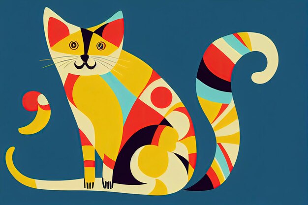 Photo bohemian cat naive stylevector art colorful backgroundgenerative ai