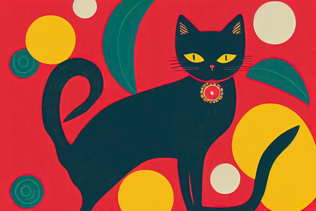 Foto gatto bohémien stile ingenuo arte vettoriale sfondo colorato ia generativa