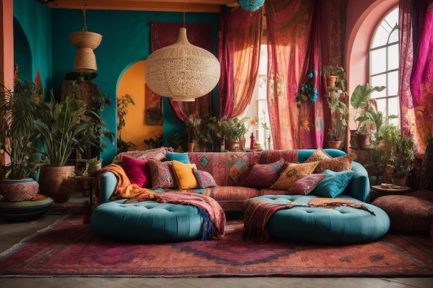 Premium AI Image | Bohemian Chic Living Room