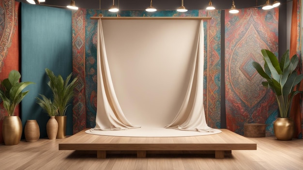 Bohemian Fabric Podium met eclectische kunstgalerij