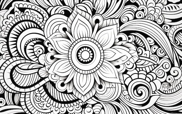 Photo bohemian mindful patterns coloring page black and white