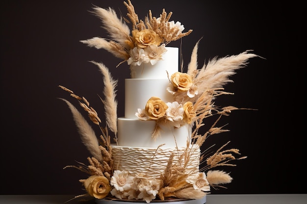 Photo bohemian pampas grass wedding cakes