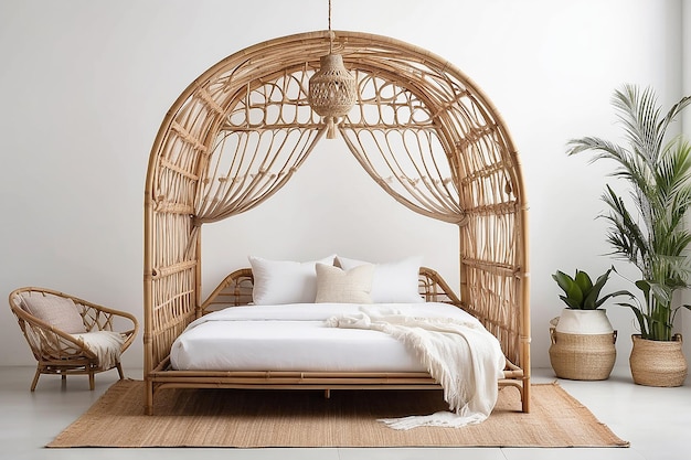 Photo bohemian rattan bed canopy