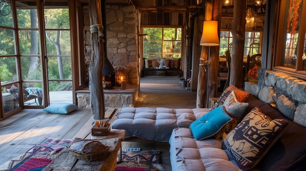 Photo bohemian retreat interior home design generative ai