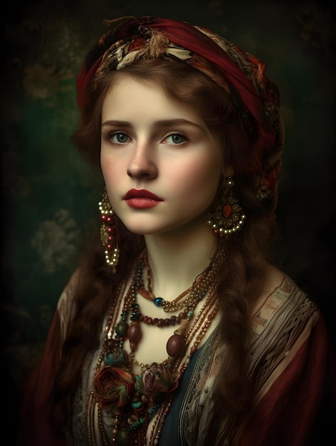 Bohemian Style Portrait of a Young Woman Generative Ai