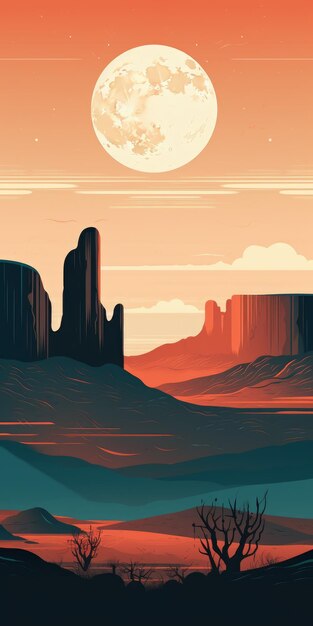 Photo boho art style minimalist mountain landscape in the desert