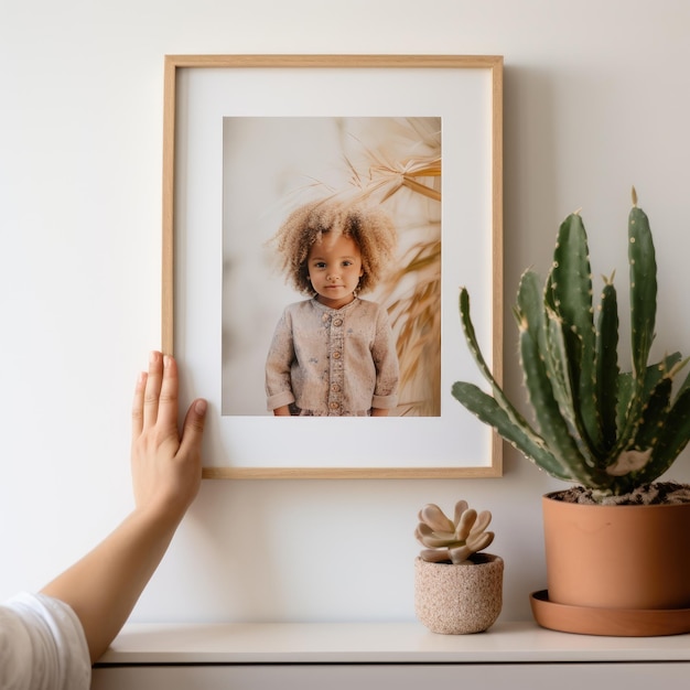 Boho Bliss Hyper Realism Captured in a LightFilled Nursery with a Minimalistic White Wall Art Fram