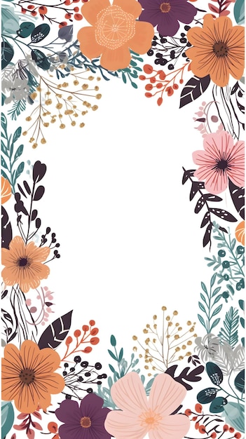 Boho bloemen frame mockup met aquarel bloemen en bladeren geïsoleerd op witte achtergrond