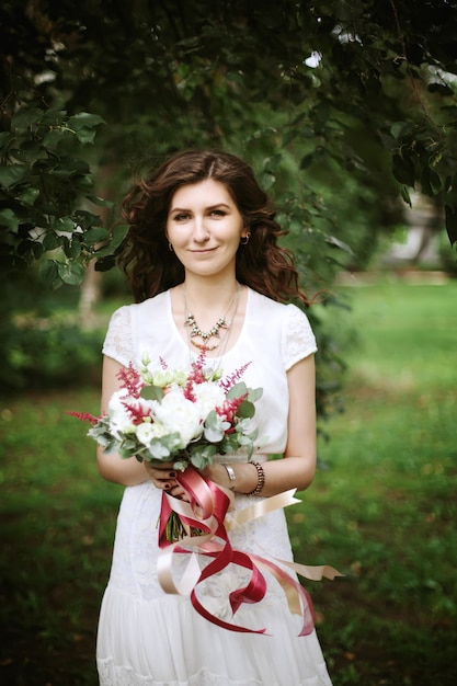 Boho chic bridal with wedding flowers