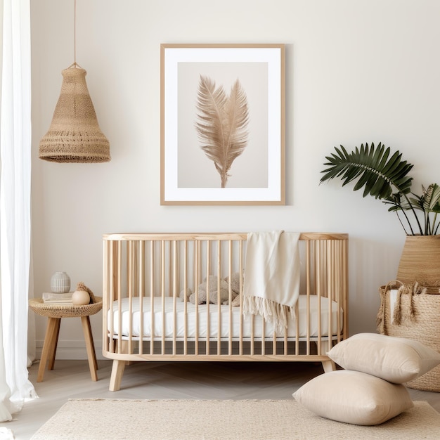 Boho Chic Nursery Immersive HyperRealism in a Relaxed White Wall Art Frame