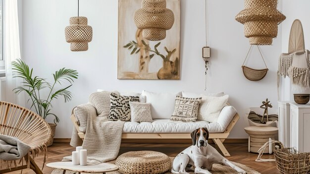 Boho compositie een woonkamer interieur Generatieve Ai