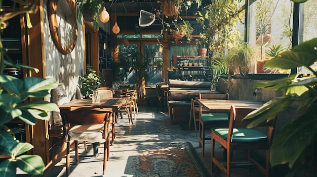 Boho cozy outdoor cafe interior design AI Generative