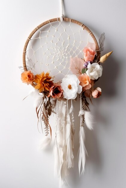 Boho dream catchers with flowers and laces Generative AI