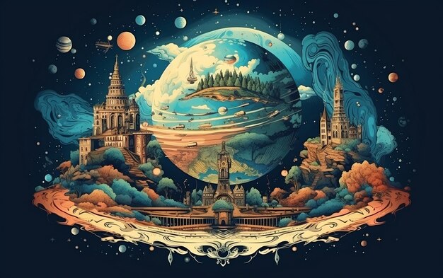 Boho Earth Flat Earth in Boho Style Illustratie Generatieve AI