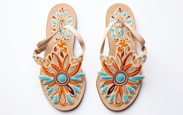 Photo boho embroidered sandal elegance on white background