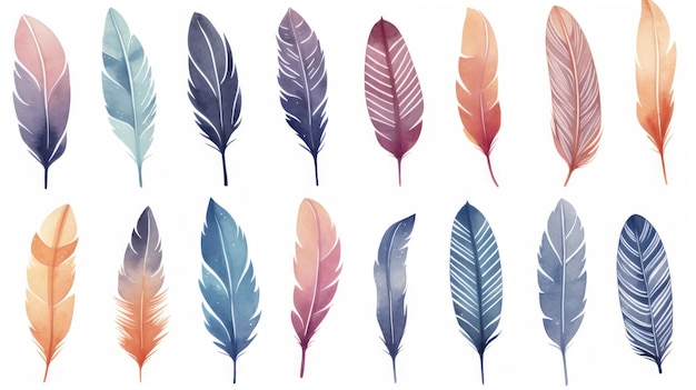 Boho Feathers Watercolor Collection AI Generated