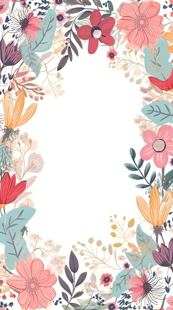 Boho floral frame mockup with watercolor flowers and leaves isolated on white background