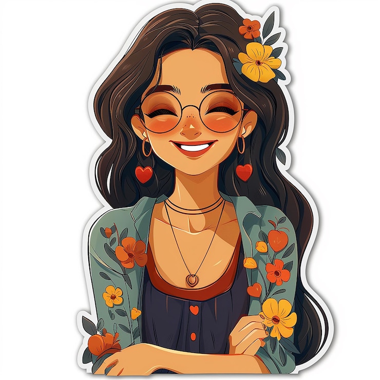 Photo boho floral girl cute die cut sticker
