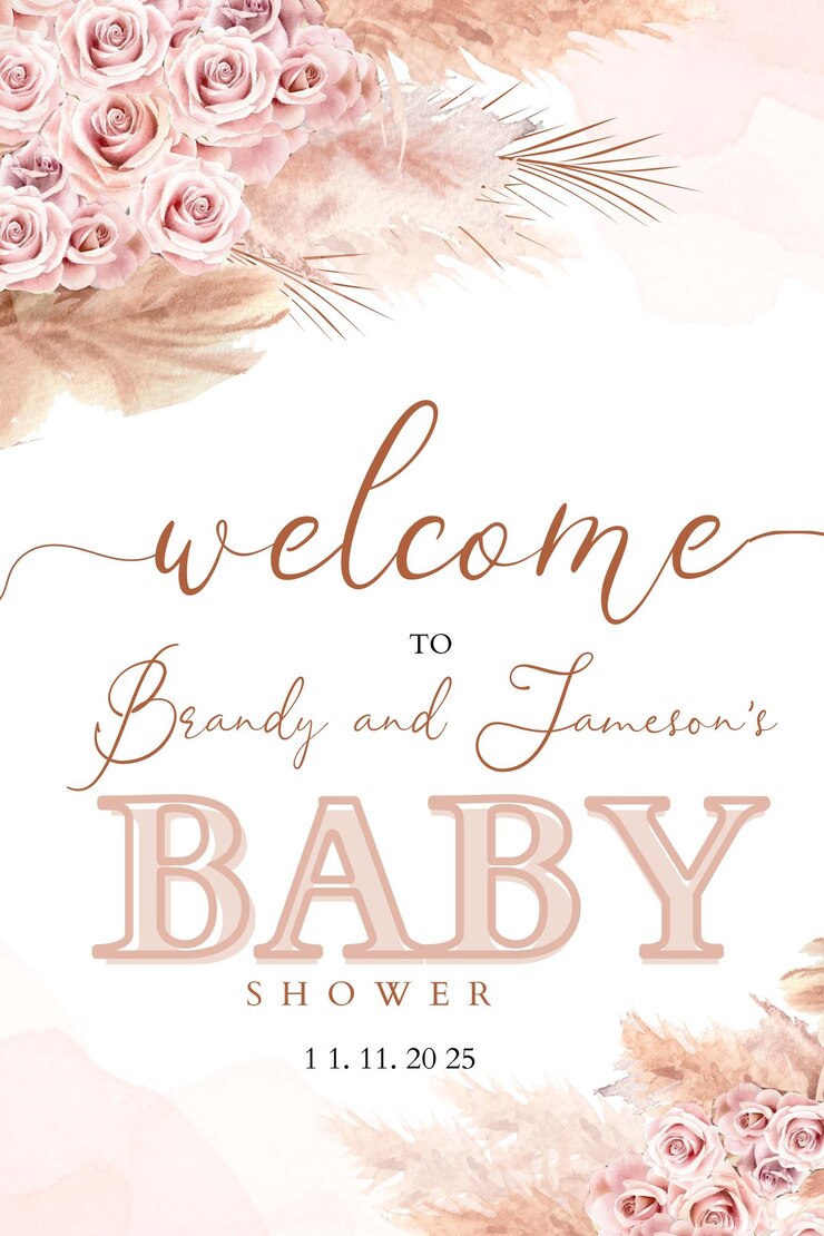Photo boho flowers cute modern baby shower welcome sign