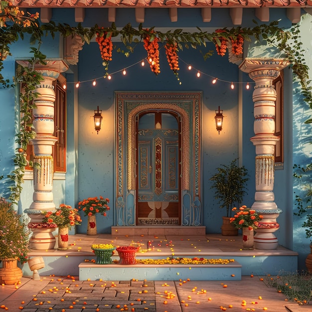 boho garden scene 3d illustration