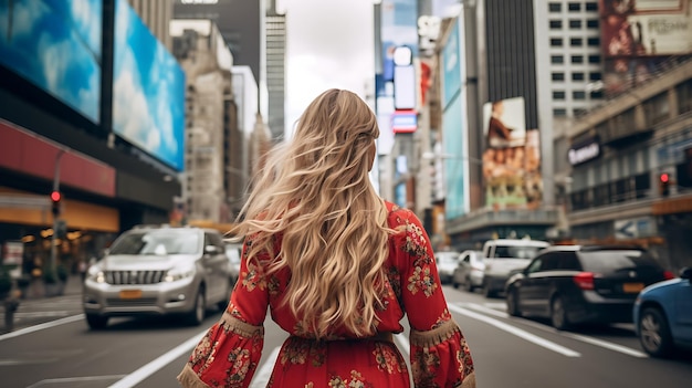 Boho girl walking on the city street