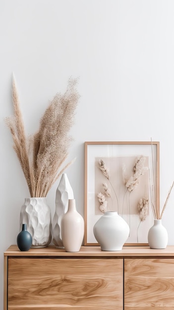 Foto boho interior mockup arredamento scandinavo concetto minimalista