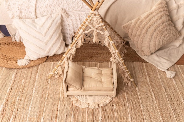 Photo boho location for a photo background for photography boho style bed for a newborn