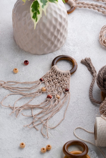 Boho macrame composition indoors