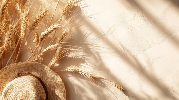 Boho mockup with a wooden bottom and golden wheat