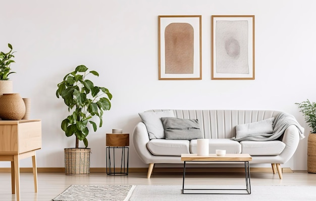 Boho open space-interieur in een gezellig appartement met een design Generative AI