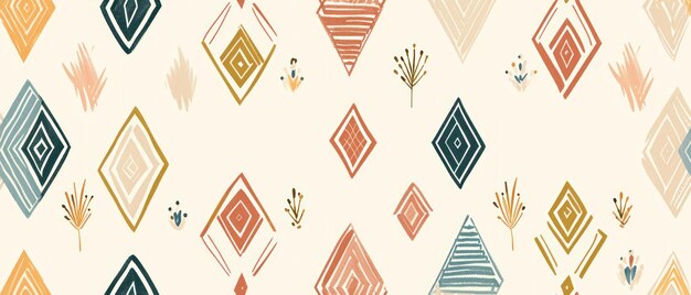 Photo boho pattern of geometric shapes and plant illustrations