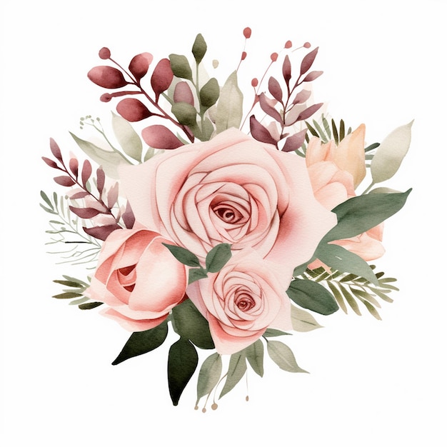 Boho roses bouquets clipart Dusty pink watercolor flower