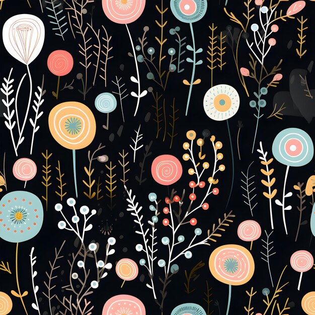 Boho style artistic flowers seamless pattern background