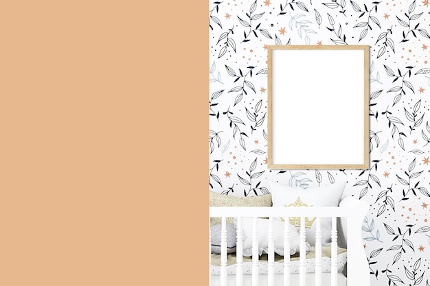 Photo boho style frame mockup in nursery for newborns card