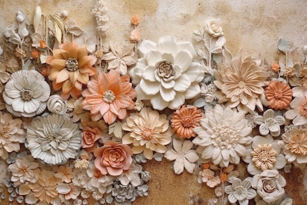 Бохо текстура стены пастельные землистые тона коричневые цветы AI генеративный