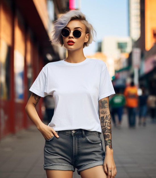 Boho woman Bella Canvas 3001 Mockup White Tshirt Mockup Model Shirt Mockup Cute Shirt in the street