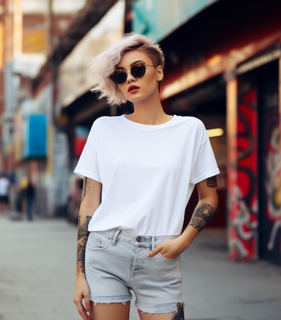 Boho woman Bella Canvas 3001 Mockup White Tshirt Mockup Model Shirt Mockup Cute Shirt in the street