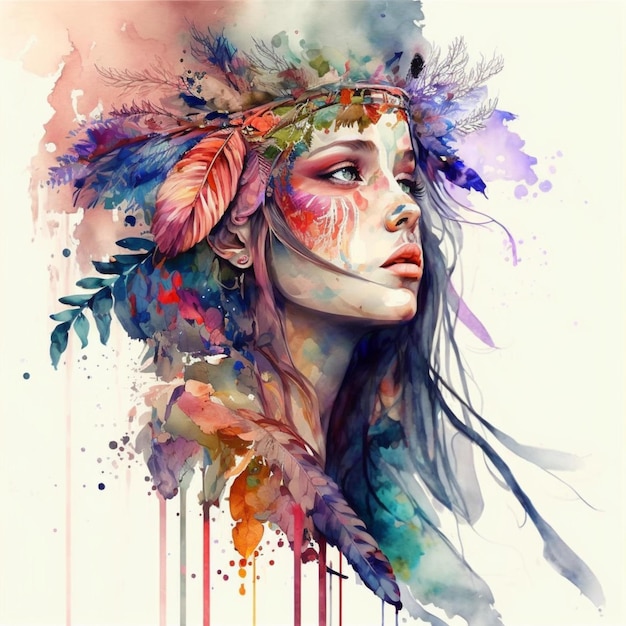 Boho woman watercolor