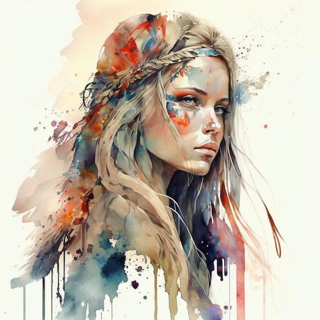 Boho woman watercolor