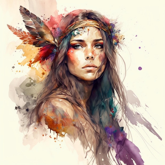 Boho woman watercolor