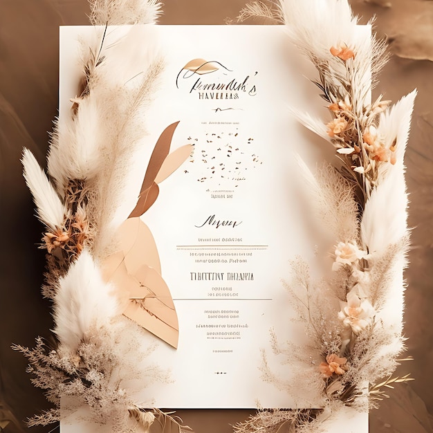 Photo bohol chic pampas grass wedding invitation