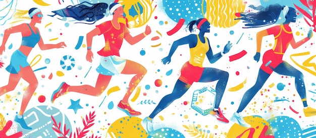 Photo bohostyle illustrations on a white background depicting sport and fitness themes