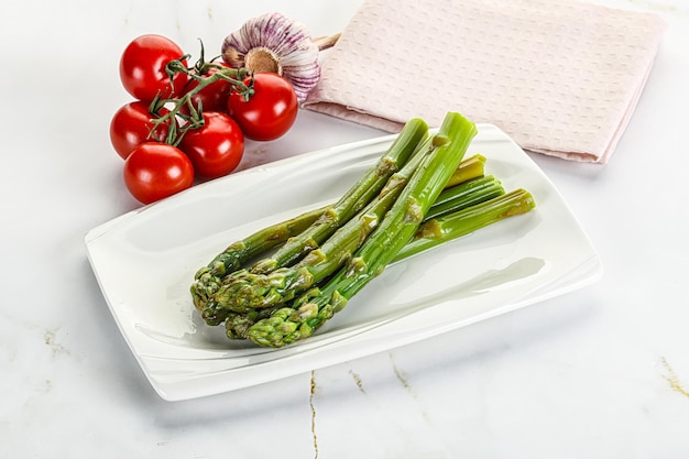 Boiled asparagus in the plate