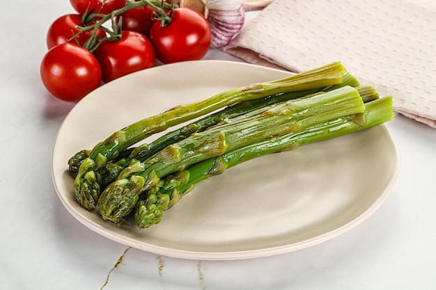 Boiled asparagus in the plate