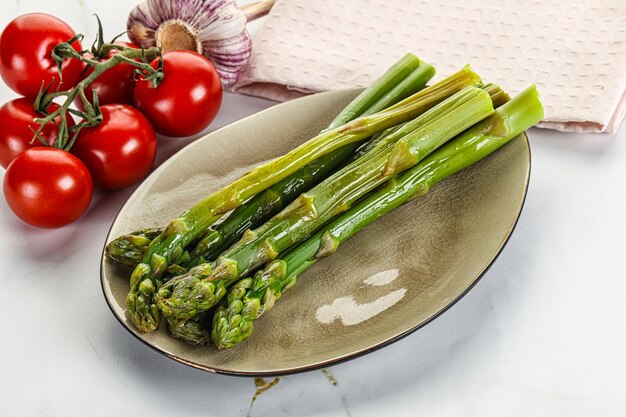 Boiled asparagus in the plate